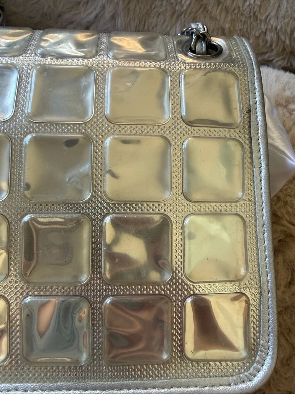 Chanel PVC with calfskin Ice Cube Flap bag medium in Silver 2008